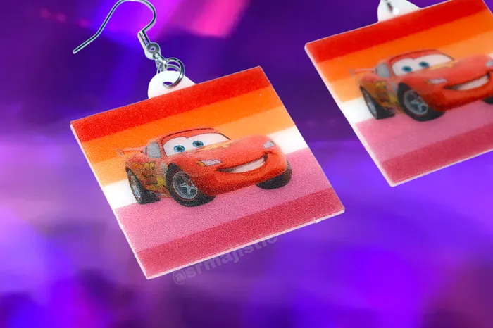 Lesbian Flag Lightning McQueen Cute Character Handmade Earrings Sam Makes Things Earrings