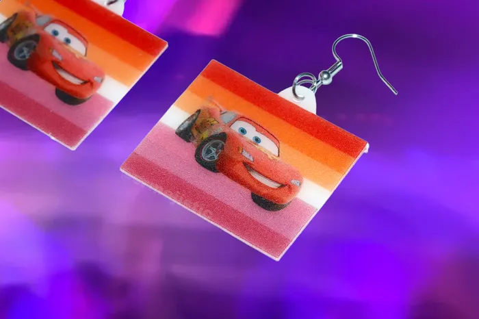 Lesbian Flag Lightning McQueen Cute Character Handmade Earrings Sam Makes Things Earrings