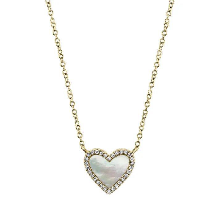 Meierotto Jewelers 14K Yellow Gold Mother of Pearl and Diamond Heart Necklace Necklaces Meierotto Jewelers 14K Yellow Gold Mother of Pearl and Diamond Heart Necklace Necklaces