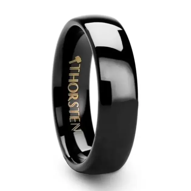 Mens Bands Rings Domed Black Tungsten Carbide 6mm Band
