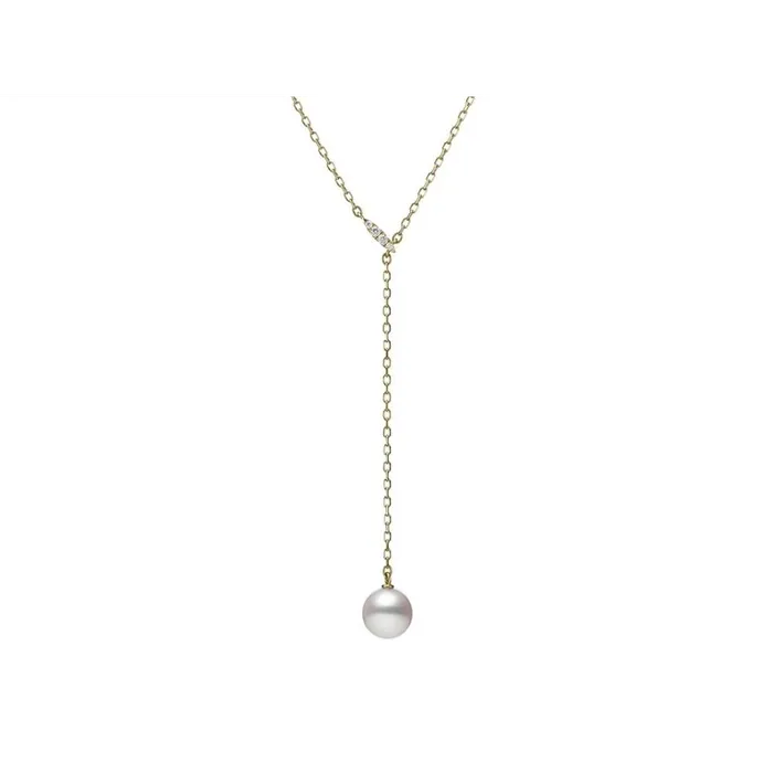 Mikimoto Mikmoto 18K Yellow Gold Diamond and Akoya Pearl Drop Necklace Necklaces Mikimoto Mikmoto 18K Yellow Gold Diamond and Akoya Pearl Drop Necklace Necklaces