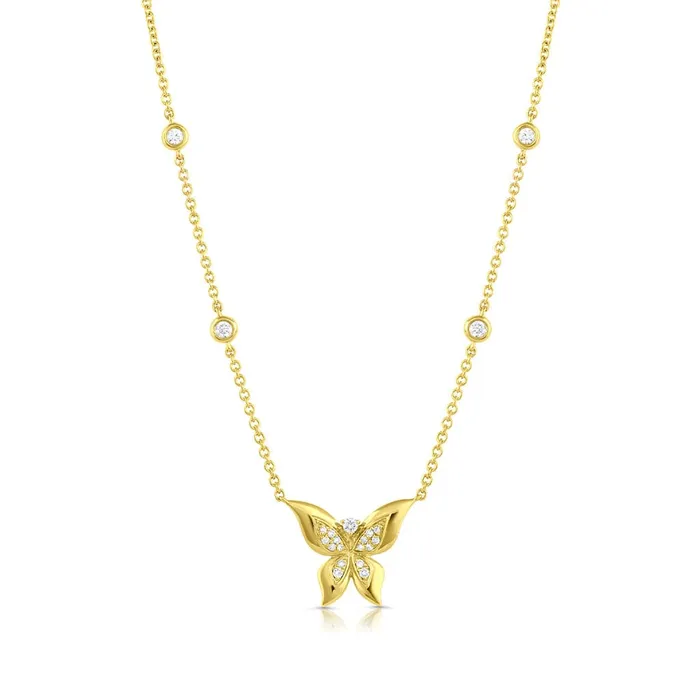 Necklaces CJ Charles Jewelers 18kt Yellow Gold Diamond Butterfly Necklace 4 Diamond in Chain Necklaces CJ Charles Jewelers 18kt Yellow Gold Diamond Butterfly Necklace 4 Diamond in Chain