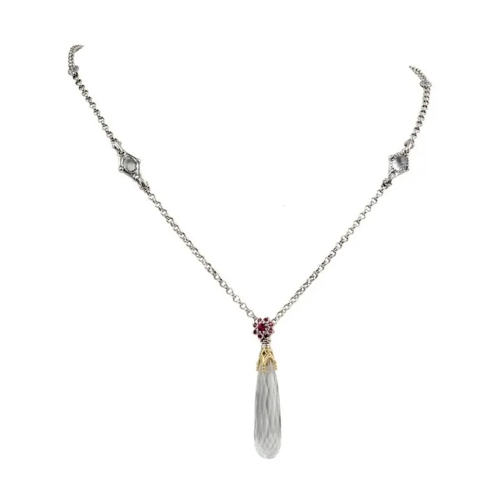 Necklaces Konstantino Konstantino Pythia Collection Silver Gold Crystal and Corundum Necklace
