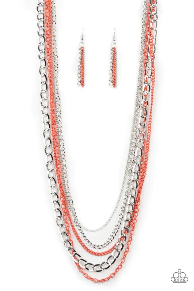 Necklaces Paparazzi Necklace Industrial Vibrance Orange Paparazzi Jewelry
