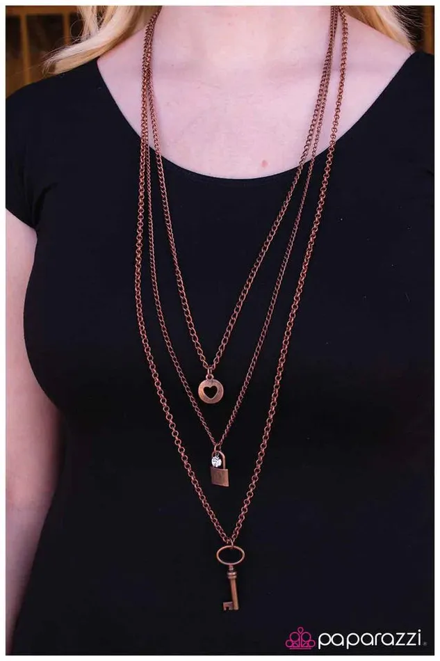 Necklaces Paparazzi Necklace The Key to My Heart Copper Paparazzi Jewelry