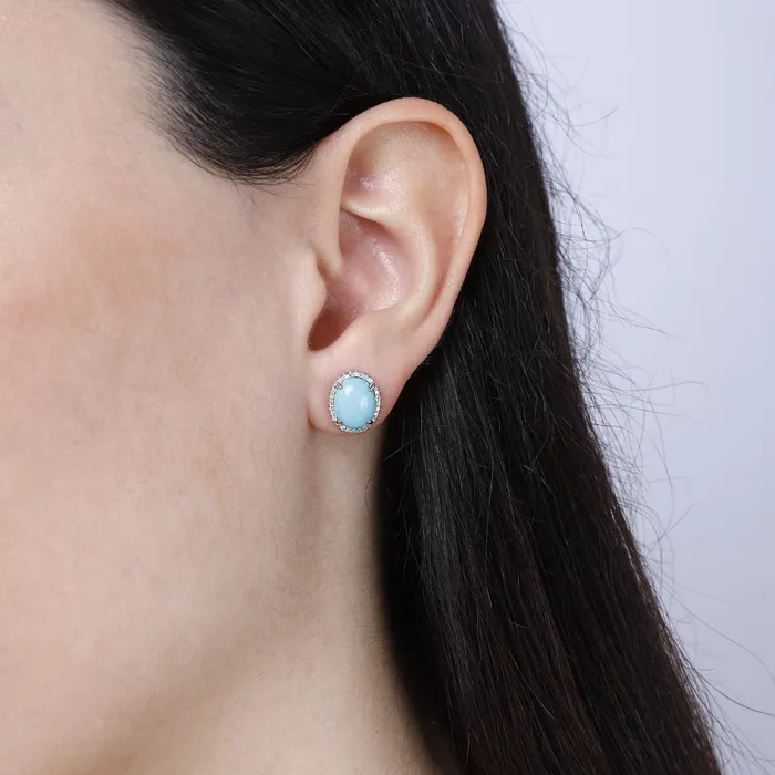 Oval Opal Diamond Halo 14K White Gold Earrings Croghans Earrings