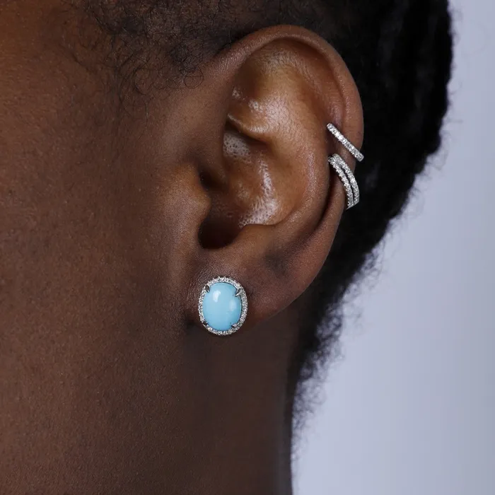 Oval Opal Diamond Halo 14K White Gold Earrings Croghans Earrings