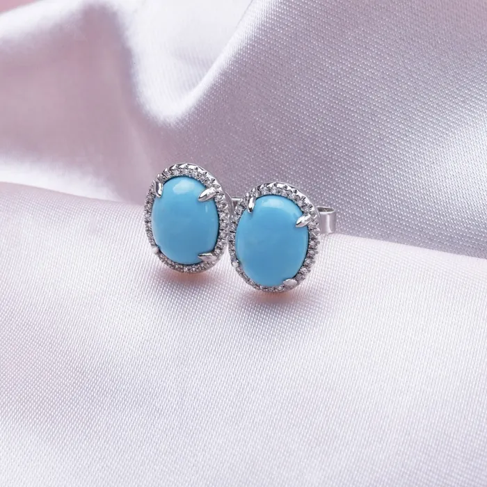 Oval Opal Diamond Halo 14K White Gold Earrings Croghans Earrings