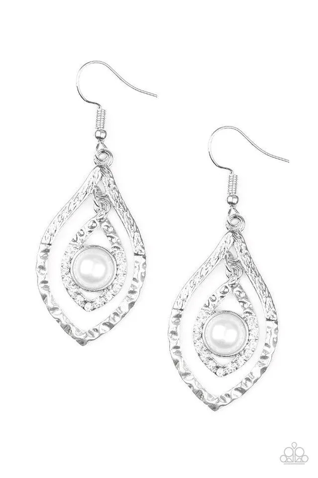 Paparazzi Earring Breaking Glass Ceilings White Paparazzi Jewelry Earrings