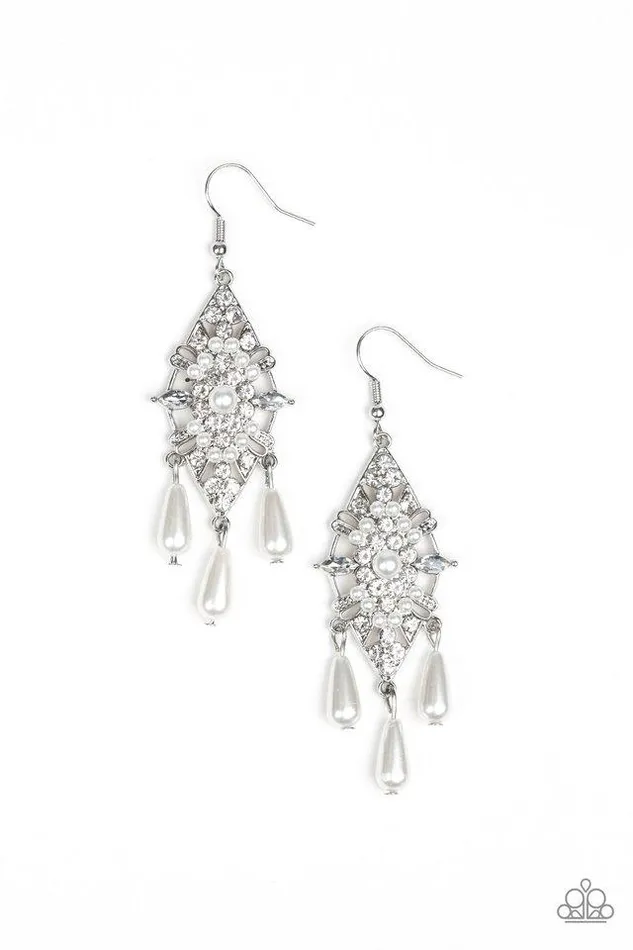 Paparazzi Earring Majestic Mood White Paparazzi Jewelry Earrings
