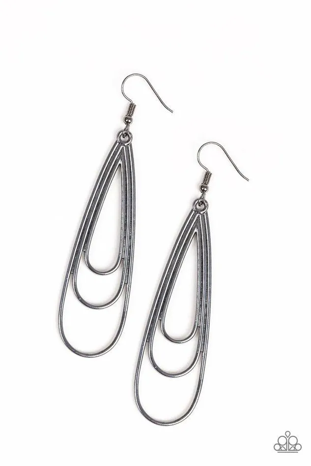 Paparazzi Earring Triple Ripple Black Paparazzi Jewelry Earrings