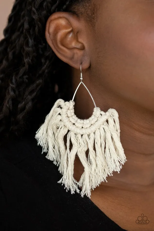 Paparazzi Earring Wanna Piece Of MACRAME White Paparazzi Jewelry Earrings