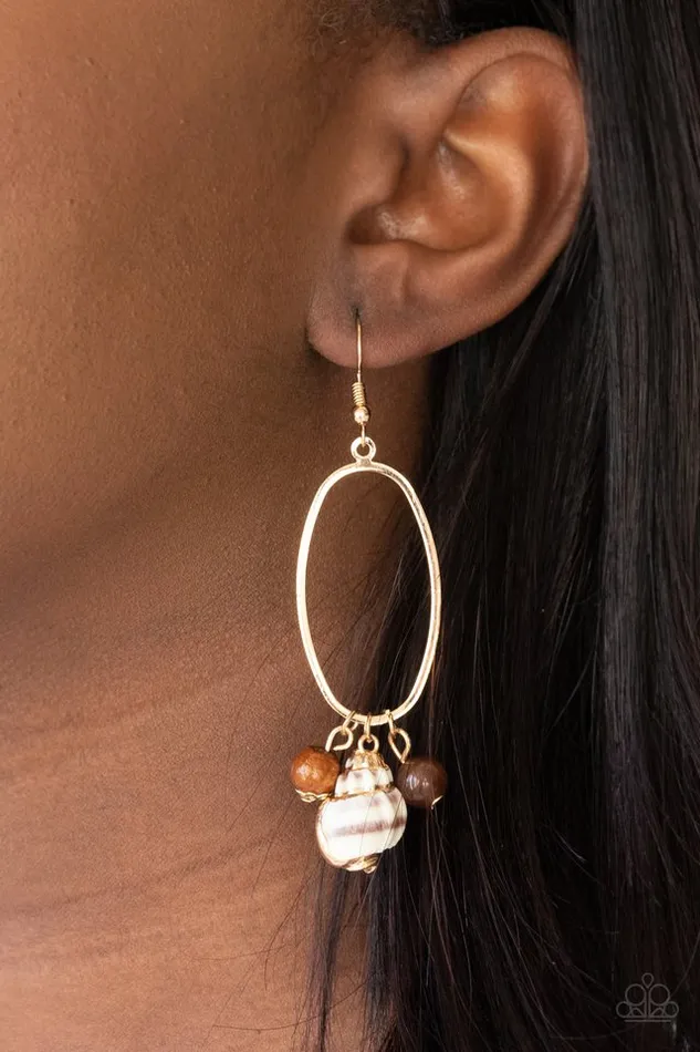 Paparazzi Jewelry Earrings Paparazzi Earring Golden Grotto Brown