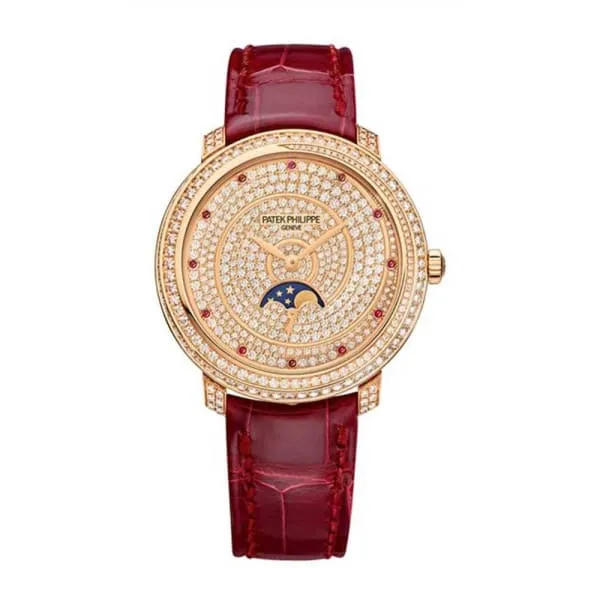 Patek Philippe Earrings Patek Philippe Complications Ladies 333mm Womens Watch Ref 4968400R001 Diamond Pave MoonPhase Dial in 18K Rose Gold Red Alligator Strap Patek Philippe Earrings Patek Philippe Complications Ladies 333mm Womens Watch Ref 4968400R001 Diamond Pave MoonPhase Dial in 18K Rose Gold Red Alligator Strap