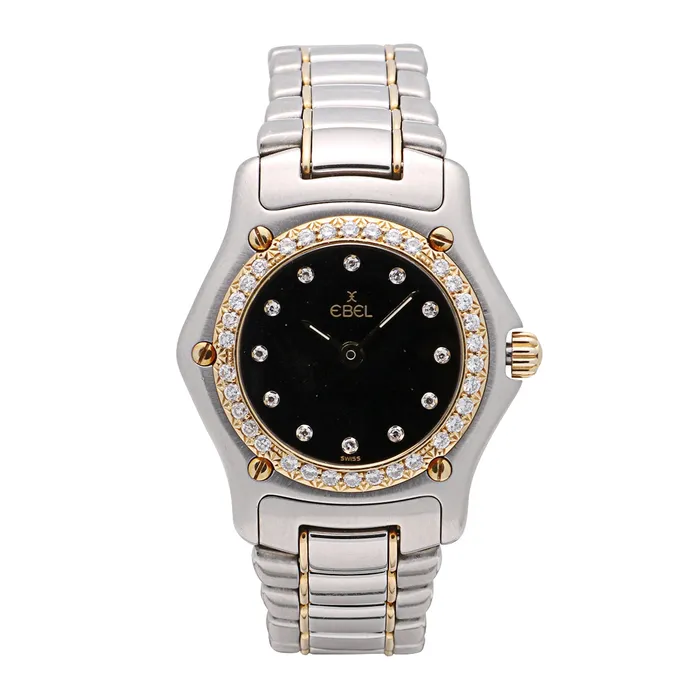 Preowned Ebel Bracelets Ebel 1911 Mini TwoTone Case and Bracelet Black Dial Diamonds 25mm Quartz Preowned