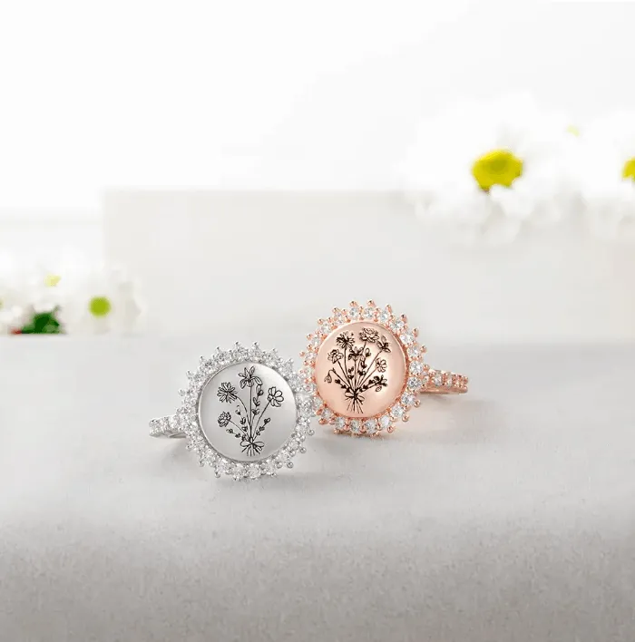 Rings Belbren Custom Birth Flower Ring 18 Floral Bouquet Design Ideal Mothers Day Family Gift Womens Jewelry