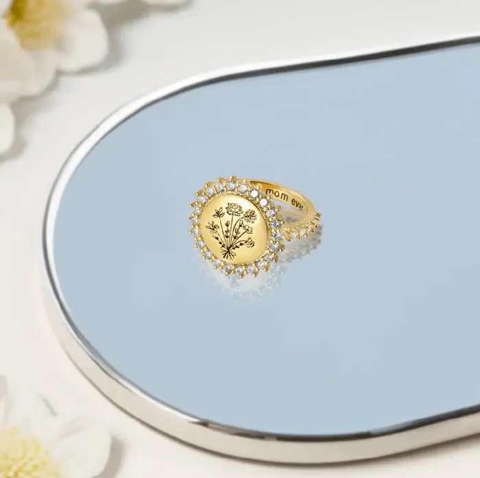 Rings Belbren Custom Birth Flower Ring 18 Floral Bouquet Design Ideal Mothers Day Family Gift Womens Jewelry