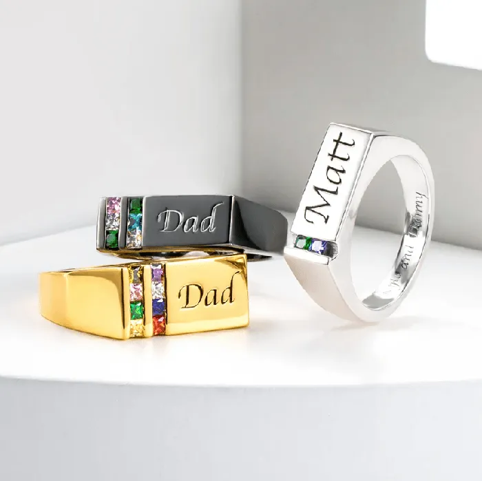 Rings Belbren Custom Mens Ring with Birthstones Engraving Silver Gold Black Plated Sterling Silver or Brass Rings Belbren Custom Mens Ring with Birthstones Engraving Silver Gold Black Plated Sterling Silver or Brass