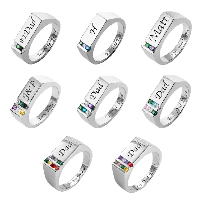 Rings Belbren Custom Mens Ring with Birthstones Engraving Silver Gold Black Plated Sterling Silver or Brass