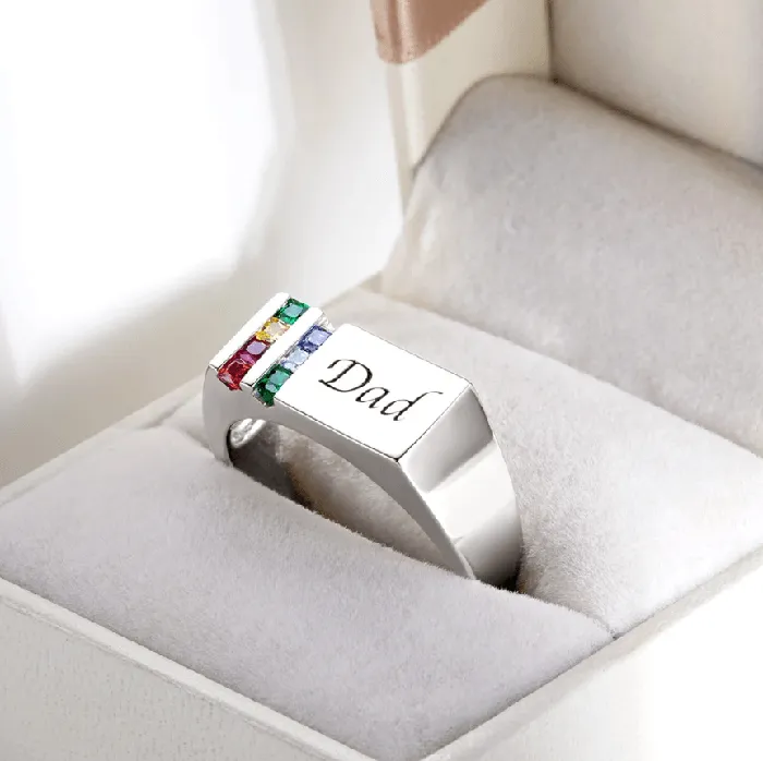 Rings Belbren Custom Mens Ring with Birthstones Engraving Silver Gold Black Plated Sterling Silver or Brass