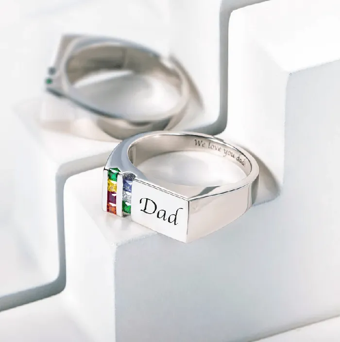 Rings Belbren Custom Mens Ring with Birthstones Engraving Silver Gold Black Plated Sterling Silver or Brass