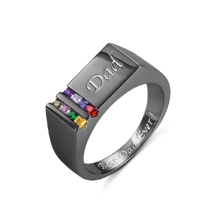 Rings Belbren Custom Mens Ring with Birthstones Engraving Silver Gold Black Plated Sterling Silver or Brass