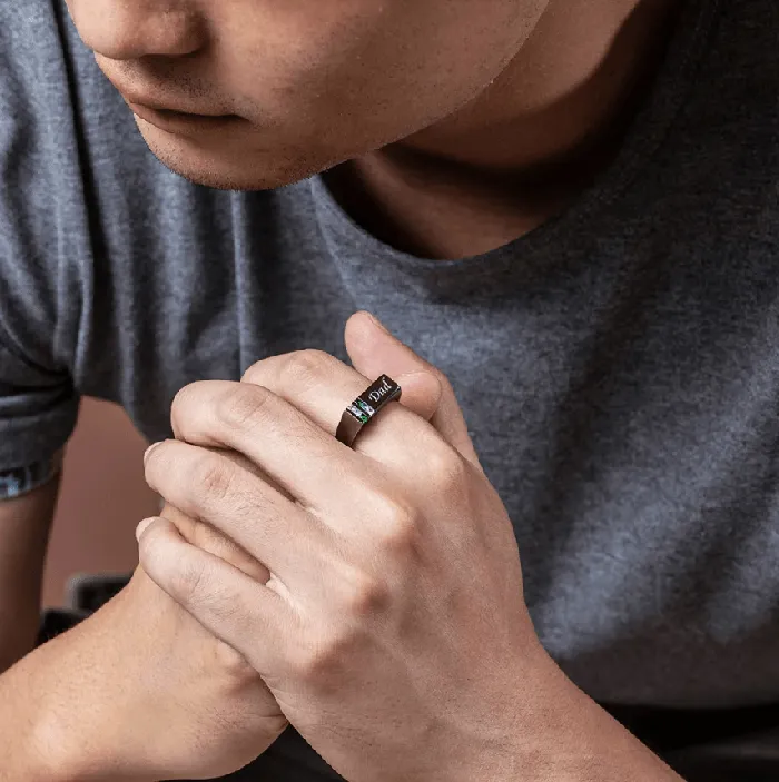 Rings Belbren Custom Mens Ring with Birthstones Engraving Silver Gold Black Plated Sterling Silver or Brass