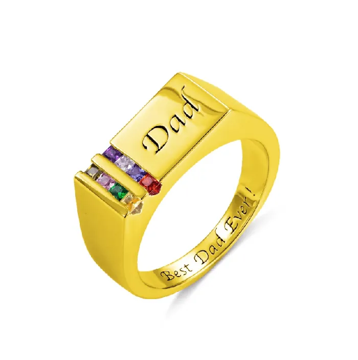 Rings Belbren Custom Mens Ring with Birthstones Engraving Silver Gold Black Plated Sterling Silver or Brass