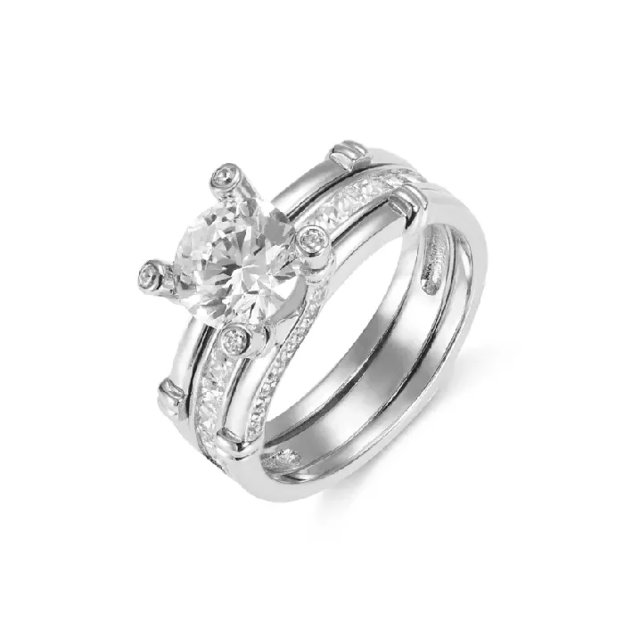 Rings Belbren Exquisite TripleBand Diamond Ring Set in Premium Sterling Silver Customizable Engagement Wedding Anniversary Promise Ring