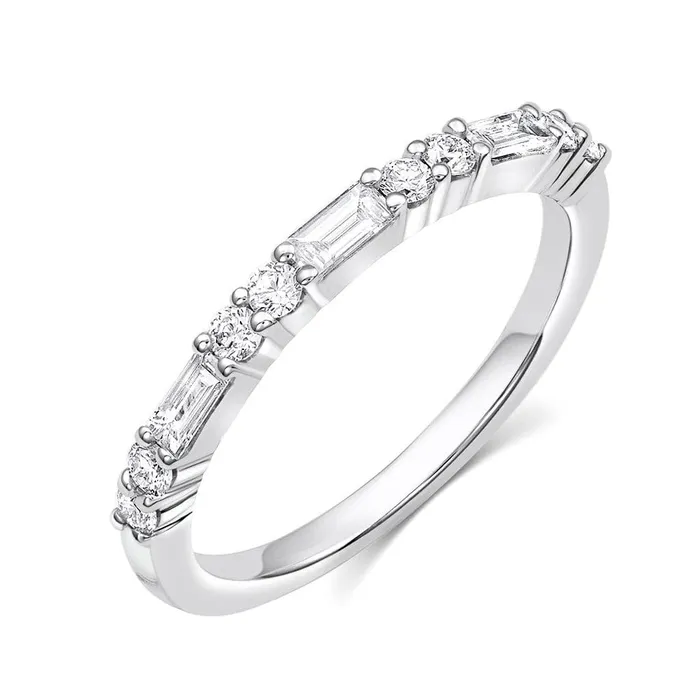 Rings CJ Charles Jewelers 18kt White Gold Baguette Round Brilliant Diamond Half Band Rings CJ Charles Jewelers 18kt White Gold Baguette Round Brilliant Diamond Half Band