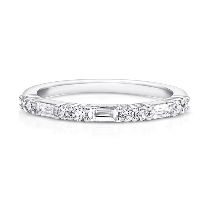 Rings CJ Charles Jewelers 18kt White Gold Baguette Round Brilliant Diamond Half Band