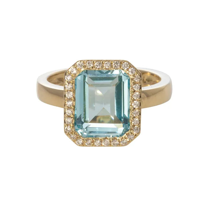 Rings Croghans 4ct Blue Topaz Diamond 14K Yellow Gold Ring