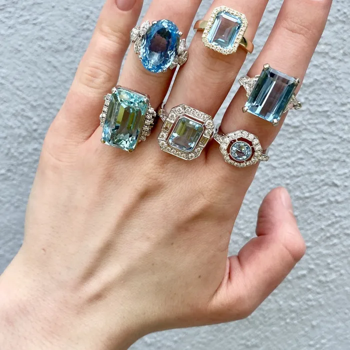 Rings Croghans 4ct Blue Topaz Diamond 14K Yellow Gold Ring
