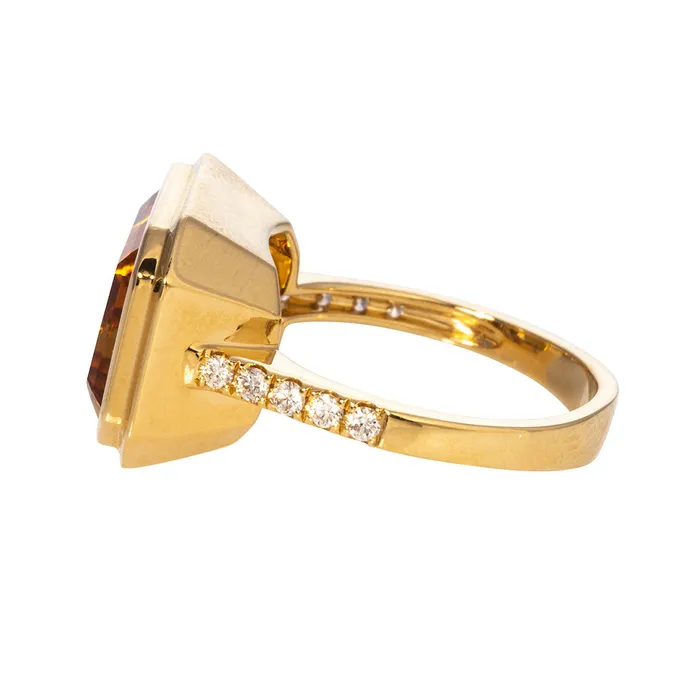 Rings Croghans EmeraldCut Citrine Pav Diamond 18K Gold Ring