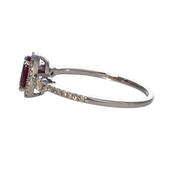 Rings Croghans Oval Ruby Diamond Halo 14K White Gold Ring