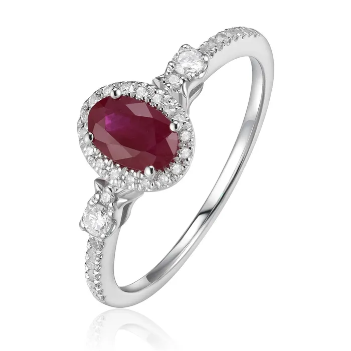 Rings Croghans Oval Ruby Diamond Halo 14K White Gold Ring