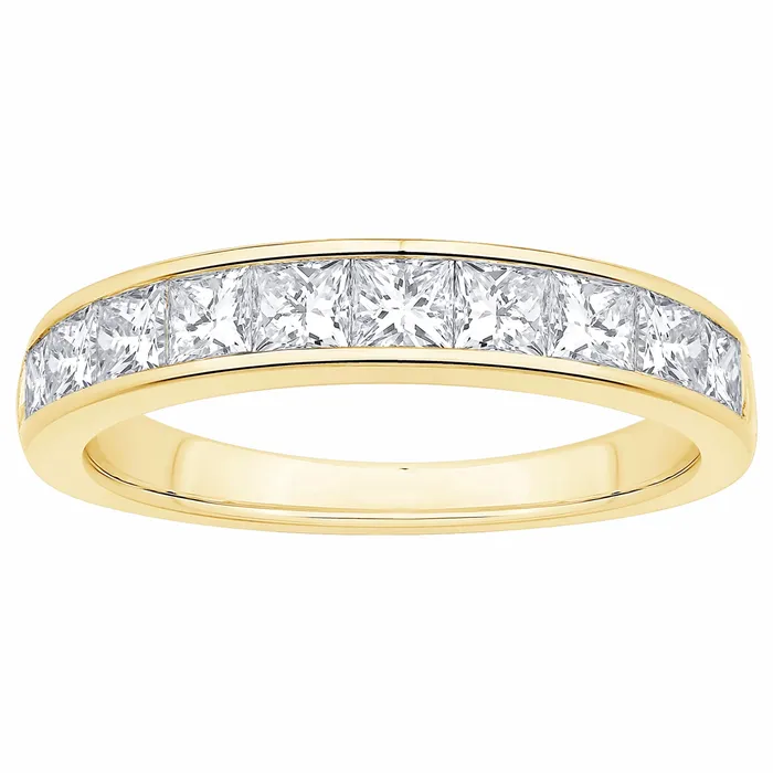 Rings Wedding Bands 14K Yellow Gold Channel Set Princess Cut Diamond Band
