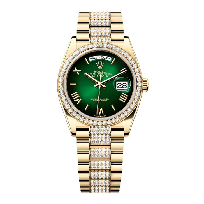 Rolex Bracelets 2024 Release Rolex DayDate 36mm Ref 128348rbr0069 Green Ombre Dial Diamond Bezel 18K Yellow Gold diamond Presidential Bracelet Watch Rolex Bracelets 2024 Release Rolex DayDate 36mm Ref 128348rbr0069 Green Ombre Dial Diamond Bezel 18K Yellow Gold diamond Presidential Bracelet Watch