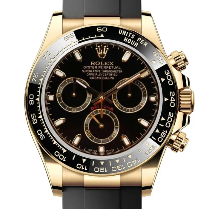 Rolex Bracelets Rolex Cosmograph Daytona 40mm Ref 116518ln0043 Black Index Dial Ceramic Bezel 18K White Gold Case Black Oysterflex Bracelet Mens Watch