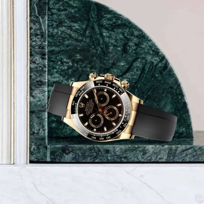 Rolex Bracelets Rolex Cosmograph Daytona 40mm Ref 116518ln0043 Black Index Dial Ceramic Bezel 18K White Gold Case Black Oysterflex Bracelet Mens Watch