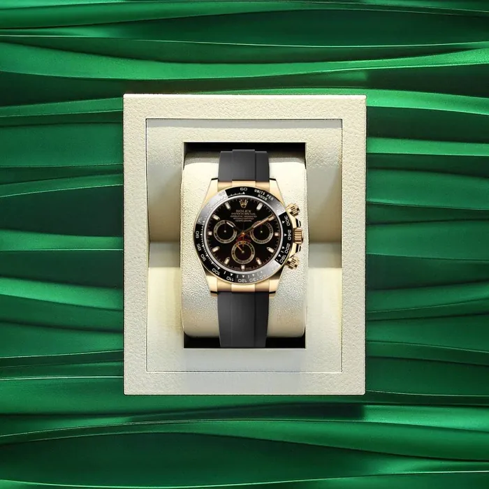 Rolex Bracelets Rolex Cosmograph Daytona 40mm Ref 116518ln0043 Black Index Dial Ceramic Bezel 18K White Gold Case Black Oysterflex Bracelet Mens Watch
