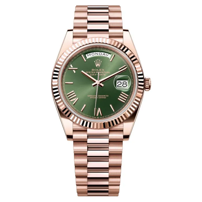 Rolex Bracelets Rolex Day Date 40mm Ref 2282350025 Olive Green Roman Dial Fluted Bezel 18K Rose Gold President Bracelet Mens Watch Rolex Bracelets Rolex Day Date 40mm Ref 2282350025 Olive Green Roman Dial Fluted Bezel 18K Rose Gold President Bracelet Mens Watch