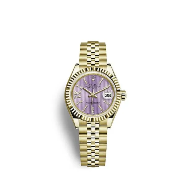 Rolex Bracelets Rolex LadyDatejust 28mm Ref 2791780012 Lilac Diamond Dial 18K Yellow Gold Jubilee Bracelet Womens Watch