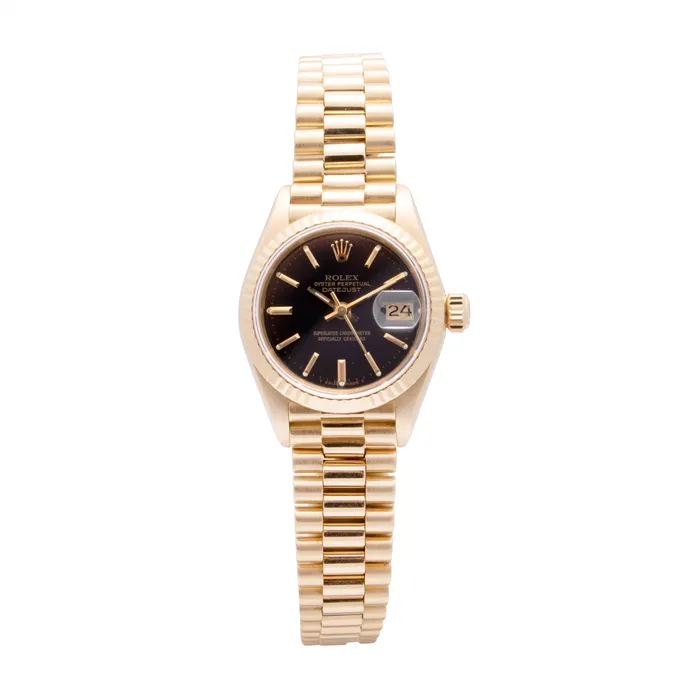 Rolex Datejust 26 Watch 18K Yellow Gold Black Dial Automatic Preowned Preowned Rolex PreStyled Sets Rolex Datejust 26 Watch 18K Yellow Gold Black Dial Automatic Preowned Preowned Rolex PreStyled Sets