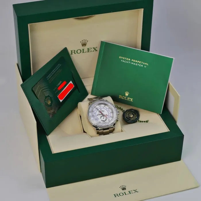 Rolex Yachtmaster II 44mm Ref 1166890002 White Dial 18K White Gold Oyster Bracelet Mens Watch Rolex Bracelets