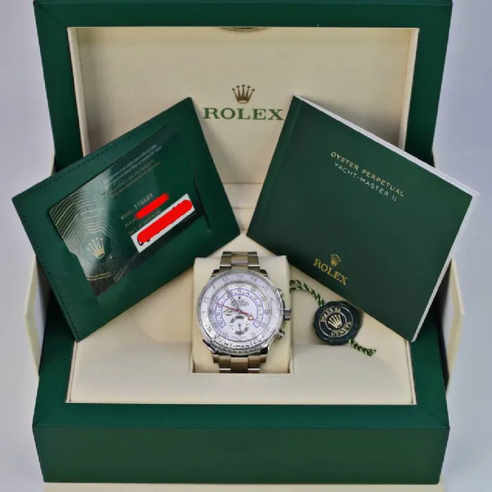 Rolex Yachtmaster II 44mm Ref 1166890002 White Dial 18K White Gold Oyster Bracelet Mens Watch Rolex Bracelets
