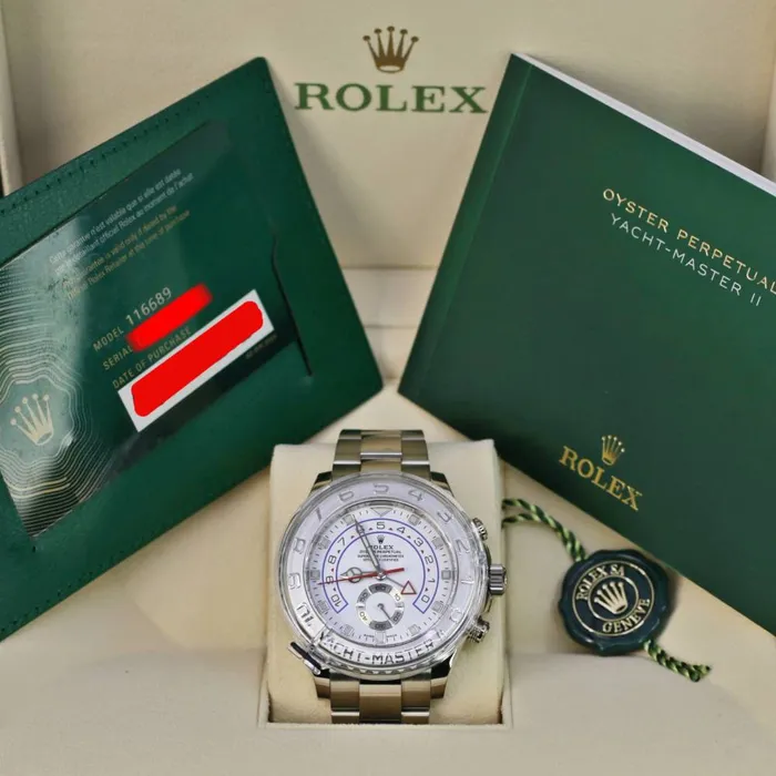 Rolex Yachtmaster II 44mm Ref 1166890002 White Dial 18K White Gold Oyster Bracelet Mens Watch Rolex Bracelets