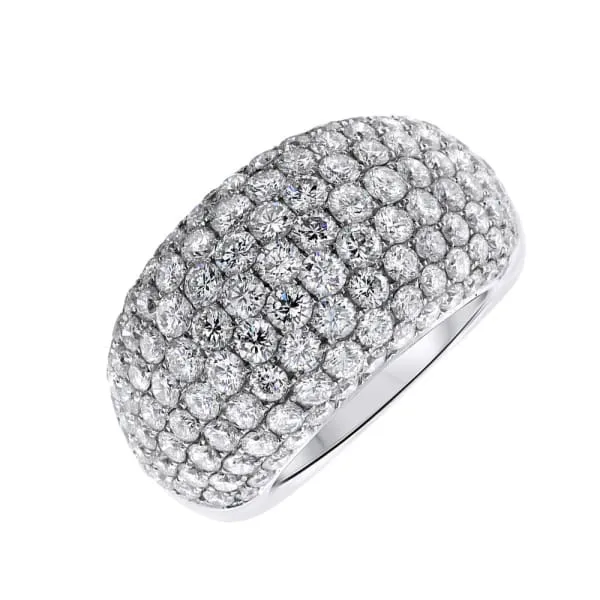 Round Brilliant Pave Dome Shaped Diamond Fashion Ring Set in 18K White Gold 490ct tw Diamond Source NYC Rings