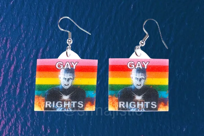 Sam Makes Things Earrings Hellraiser Pinhead Collection of Flaming Pride Flags Handmade Earrings Sam Makes Things Earrings Hellraiser Pinhead Collection of Flaming Pride Flags Handmade Earrings