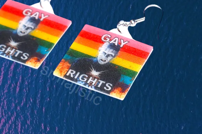 Sam Makes Things Earrings Hellraiser Pinhead Collection of Flaming Pride Flags Handmade Earrings Sam Makes Things Earrings Hellraiser Pinhead Collection of Flaming Pride Flags Handmade Earrings